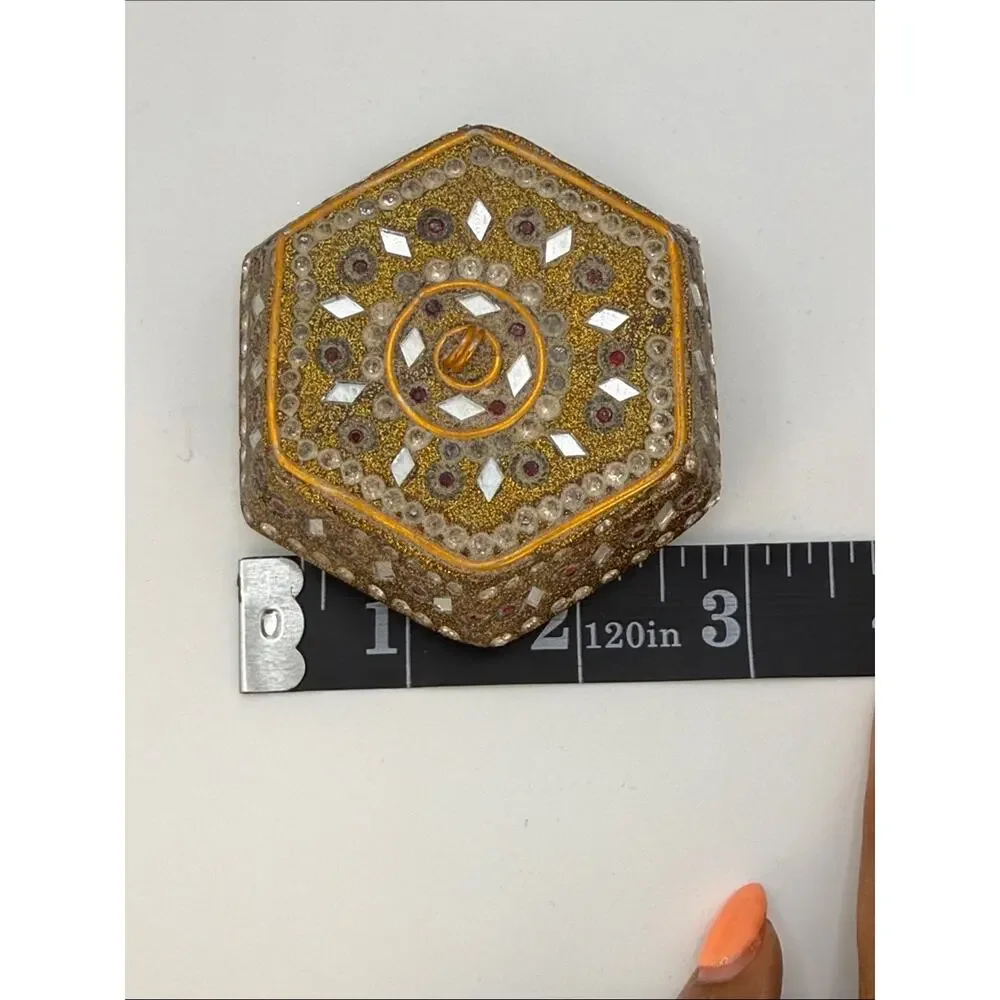 Vintage Embellished Hexagonal Jeweled Trinket Box